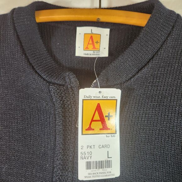 SAI Sweater Mens Sz Large Dk Navy Knit Full Zip Cardigan Grandpa Core A+ School - Picture 14 of 16